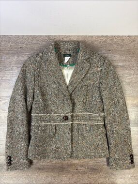 J.Crew Wool Alpaca Tweed Peplum Blazer Jacket Womens Size 0 Academic Chic